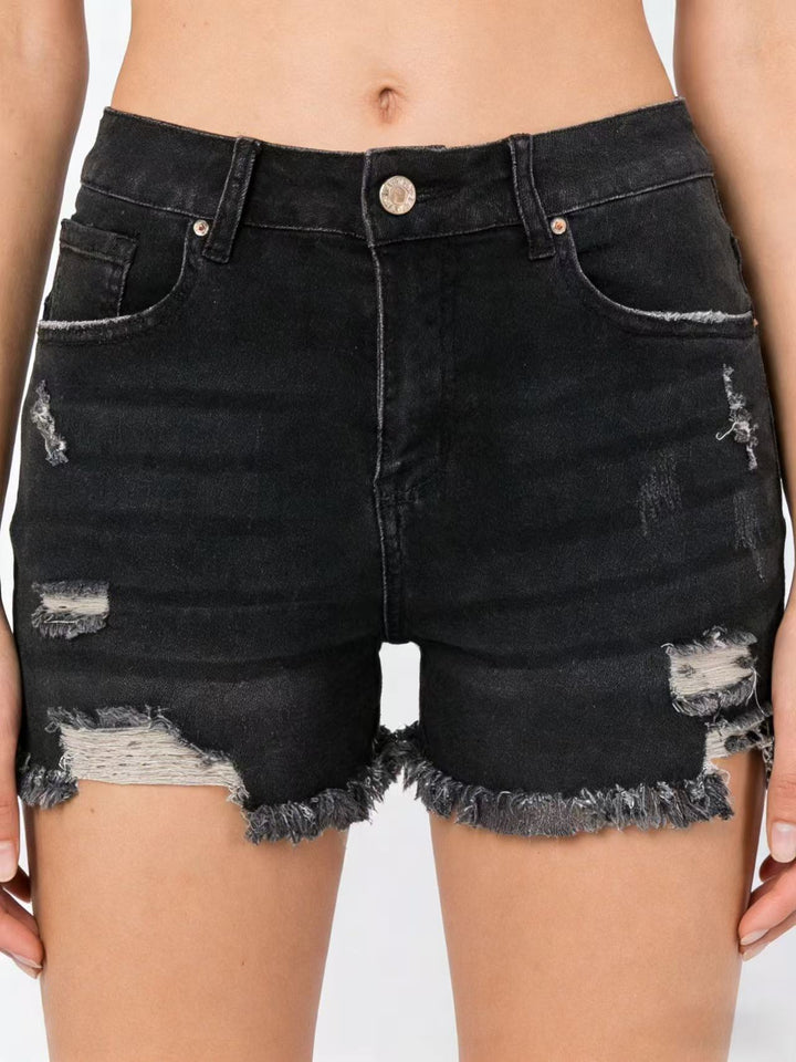 Dame Ødelagte Denim-Shorts med fransete kant og stilige rivedetaljer Skjora