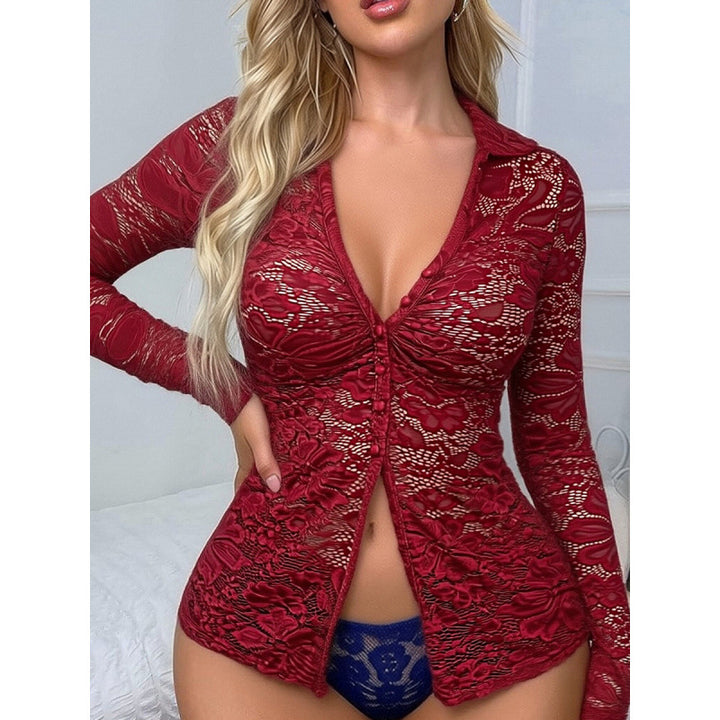 Dame Transparent spissbluse med knappeutklipp og lange ermer Skjora