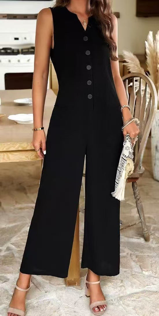 Dame Elegant Jumpsuit med knappdetaljer og praktiske lommer Skjora