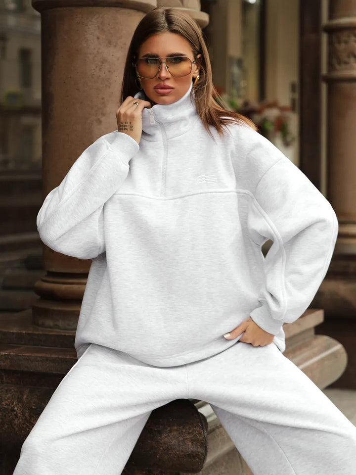 Dame sporty fritids-loungewear-set med høy krage og glidelås Skjora
