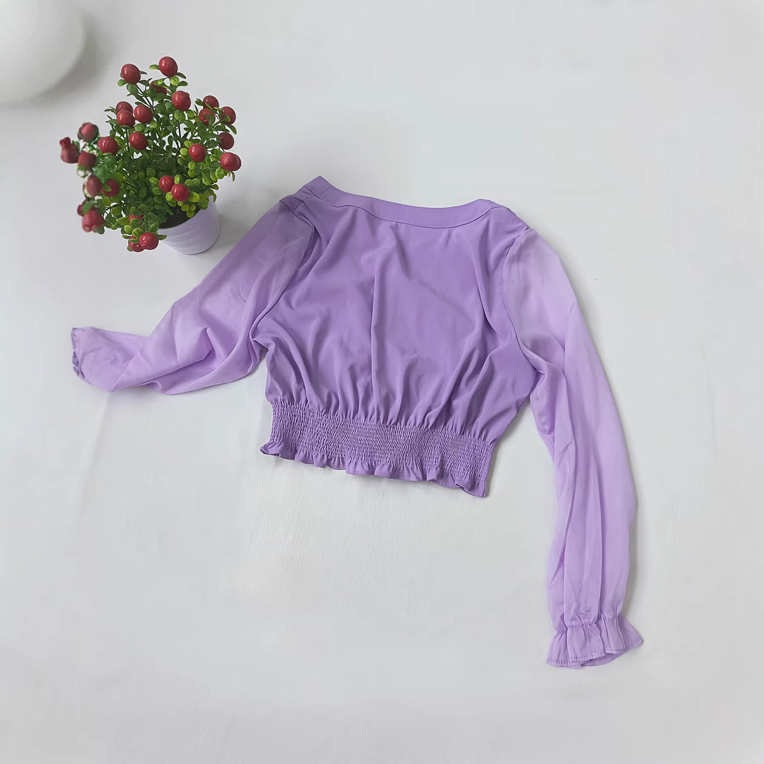 Dame kortermet bluse med volangdetaljer Skjora