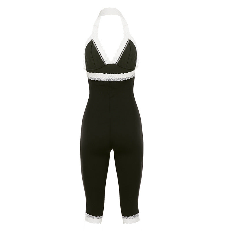 Dame jumpsuit med blonderand og forførende utringning Skjora