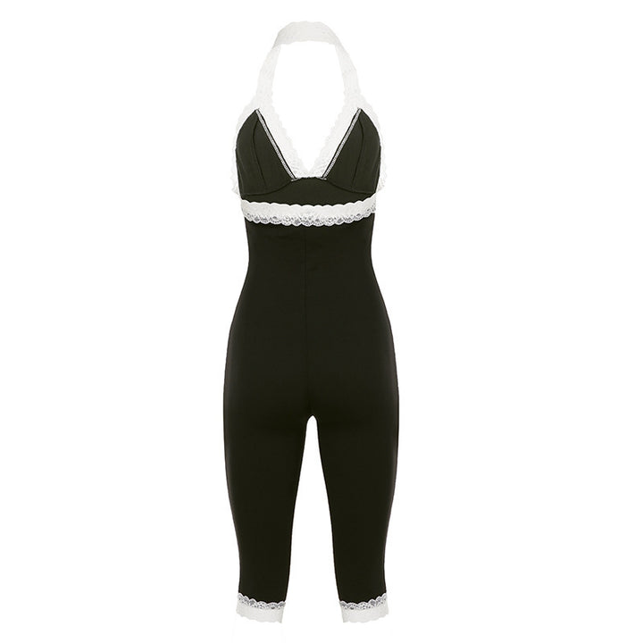 Dame jumpsuit med blonderand og forførende utringning Skjora