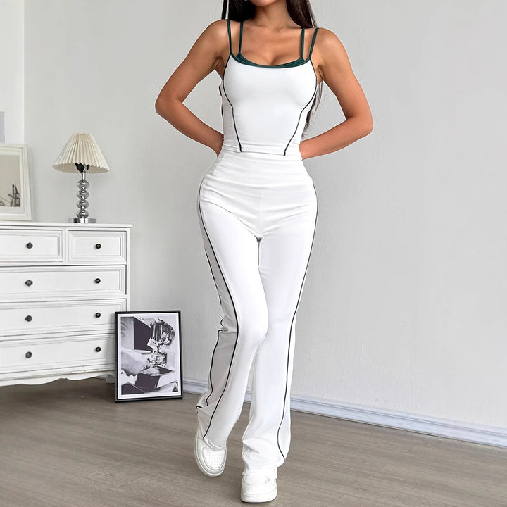 Dame Sportsligt To-delt Sett med moteriktig Crop-Top og vide Leggings Skjora