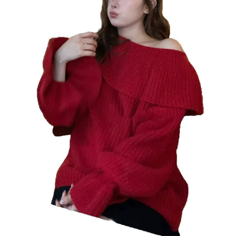 Damer Off-Shoulder Genser laget av grov Strikking Skjora