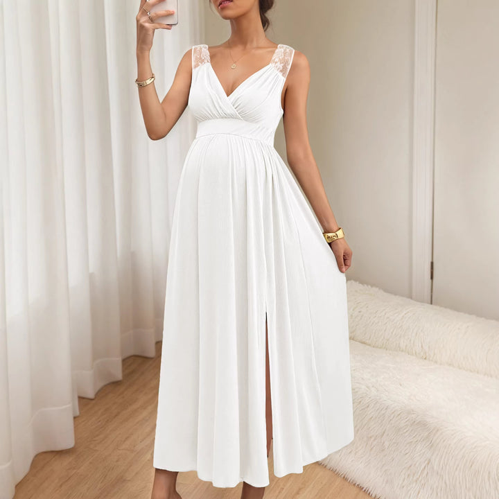 Dame Elegant Maxi kjole med blonde detaljer og flytende skjørt Skjora