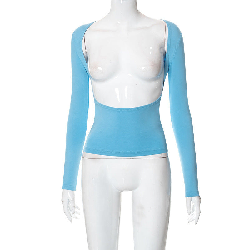 Dame figurnær Longsleeve-top med åpen rygg og elegant design Skjora