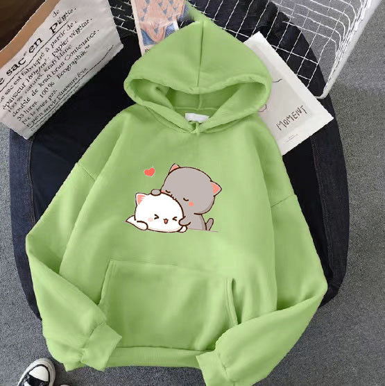 Dame hoodie med leken kattmotiv og komfortabel passform Skjora