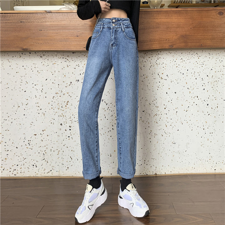 Kvinne Høy Midje Mom Jeans med Avtagbare Buner Skjora