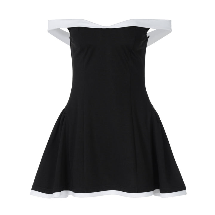 Dame Off-Shoulder Mini-kjole med voluminøst skjørt og kontrasterende sømmer Skjora