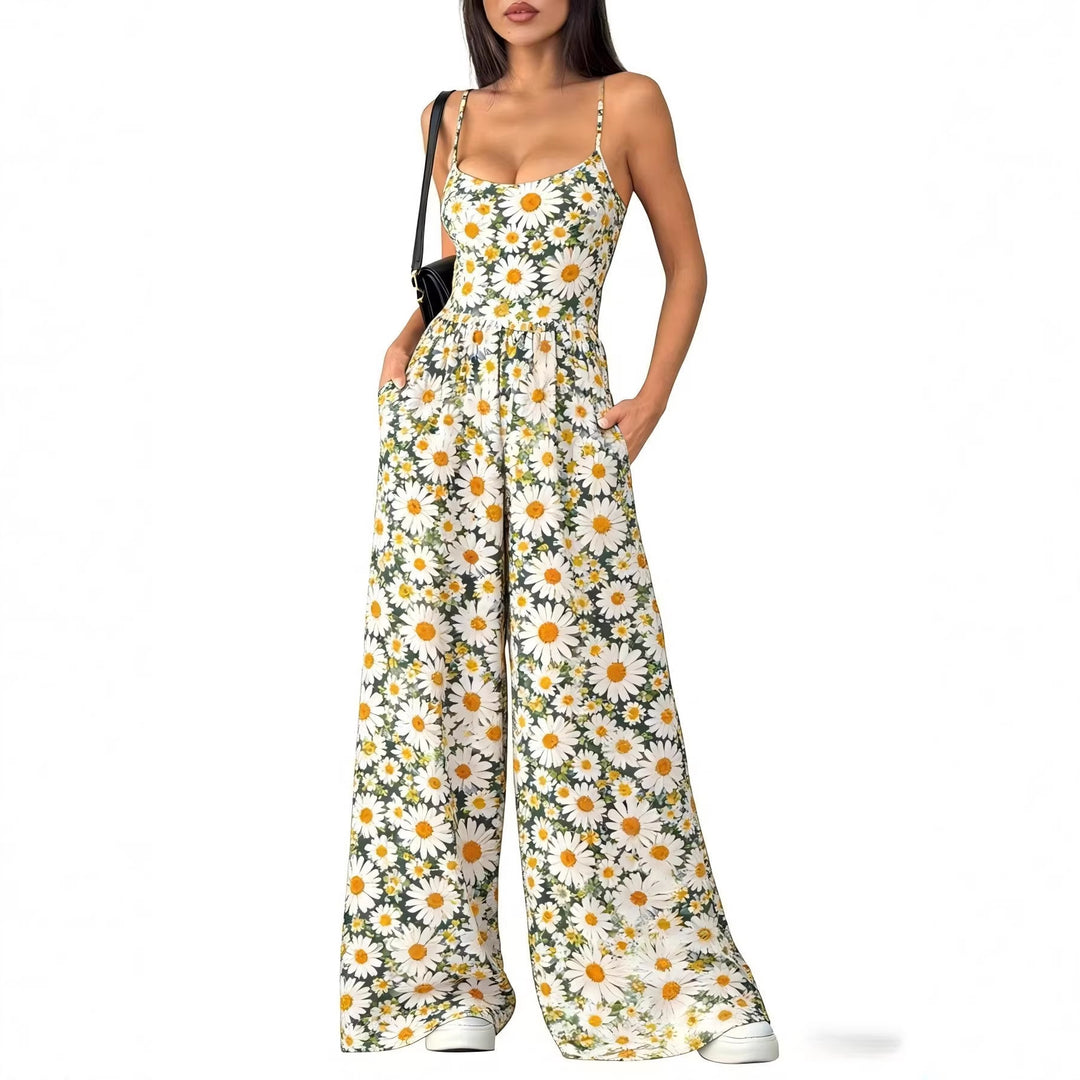 Damen Elegant Jumpsuit med geometrisk utskrift og brede ben Skjora