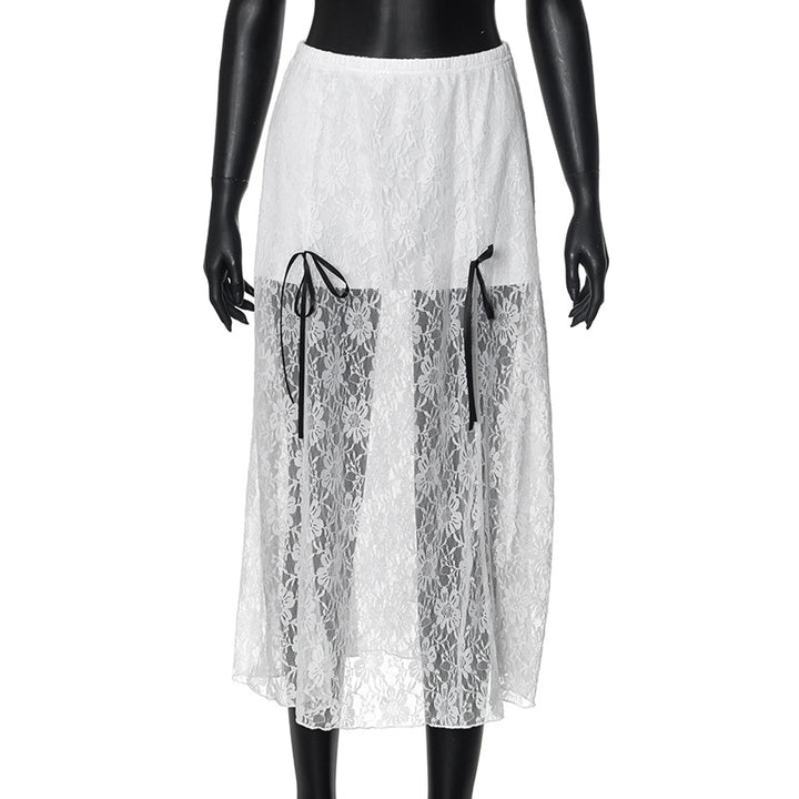 Dame elegant spisskjørt med transparente innsatser og raffinerte bånd Skjora