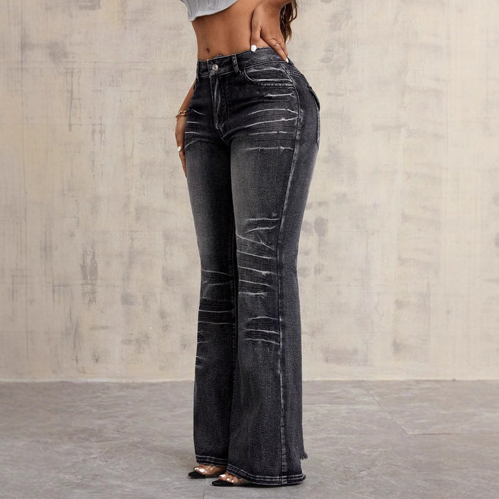 Dame Høy midje Bootcut Jeans med moderne Brukt-look Skjora