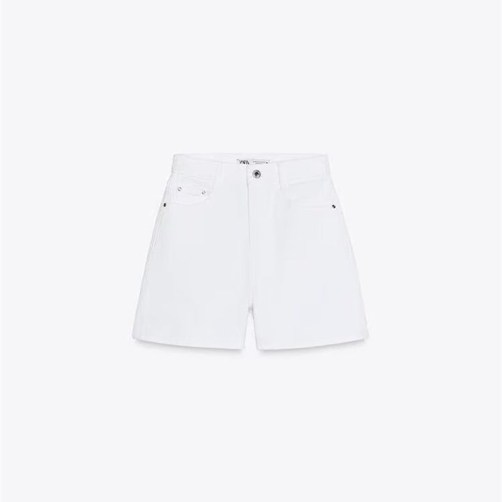 Dame denim shorts i avslappet snitt med høy midje og praktiske lommer Skjora