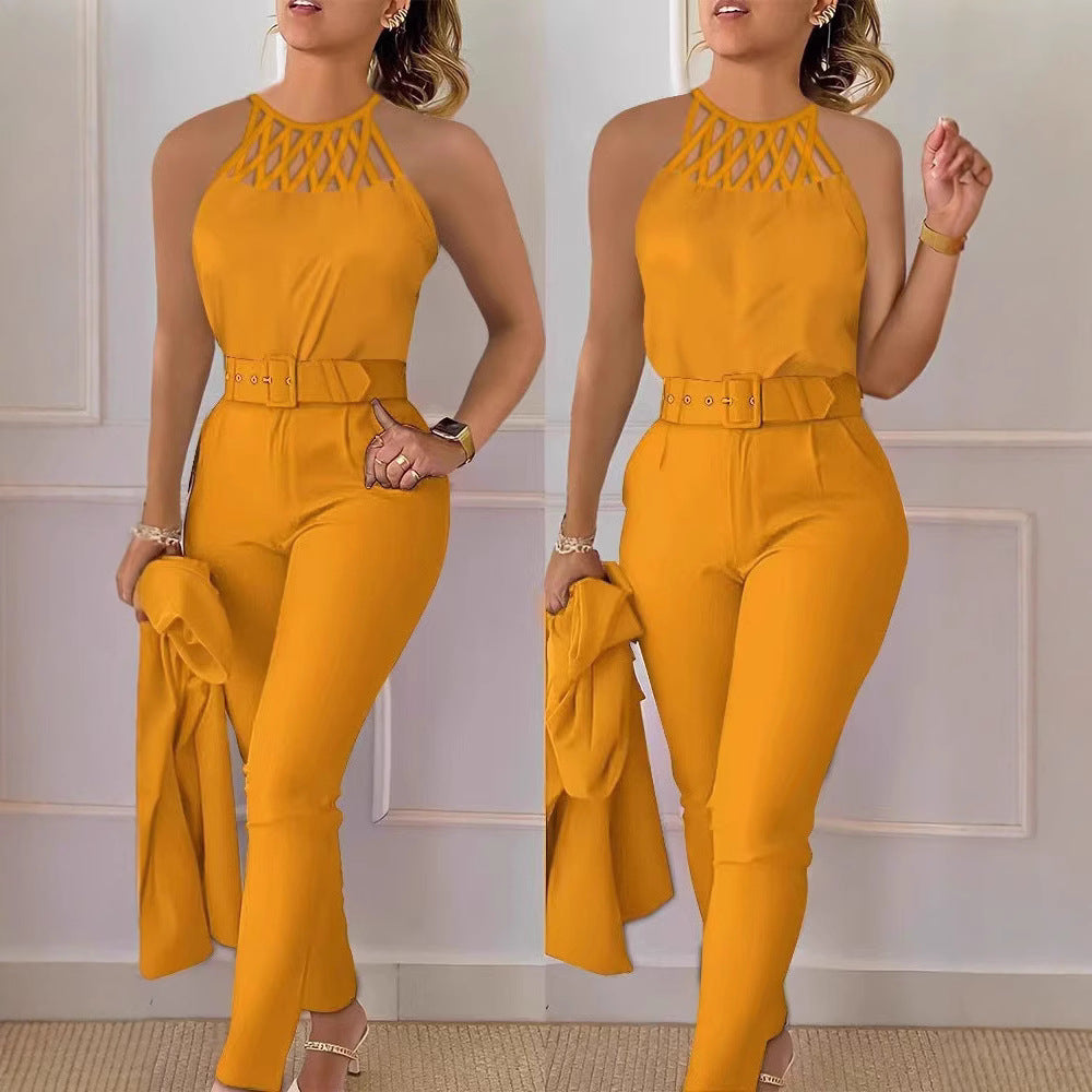 Dame Elegant Jumpsuit med stilig belte og raffinerte cut-out Skjora