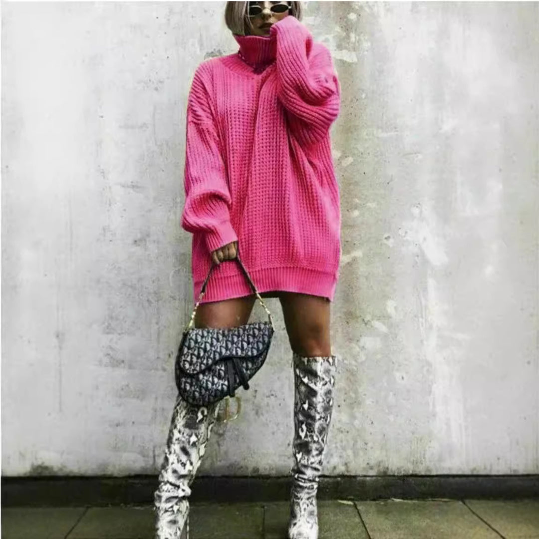 Dame chunky strikkegenser med høy krage og avslappet oversized passform Skjora
