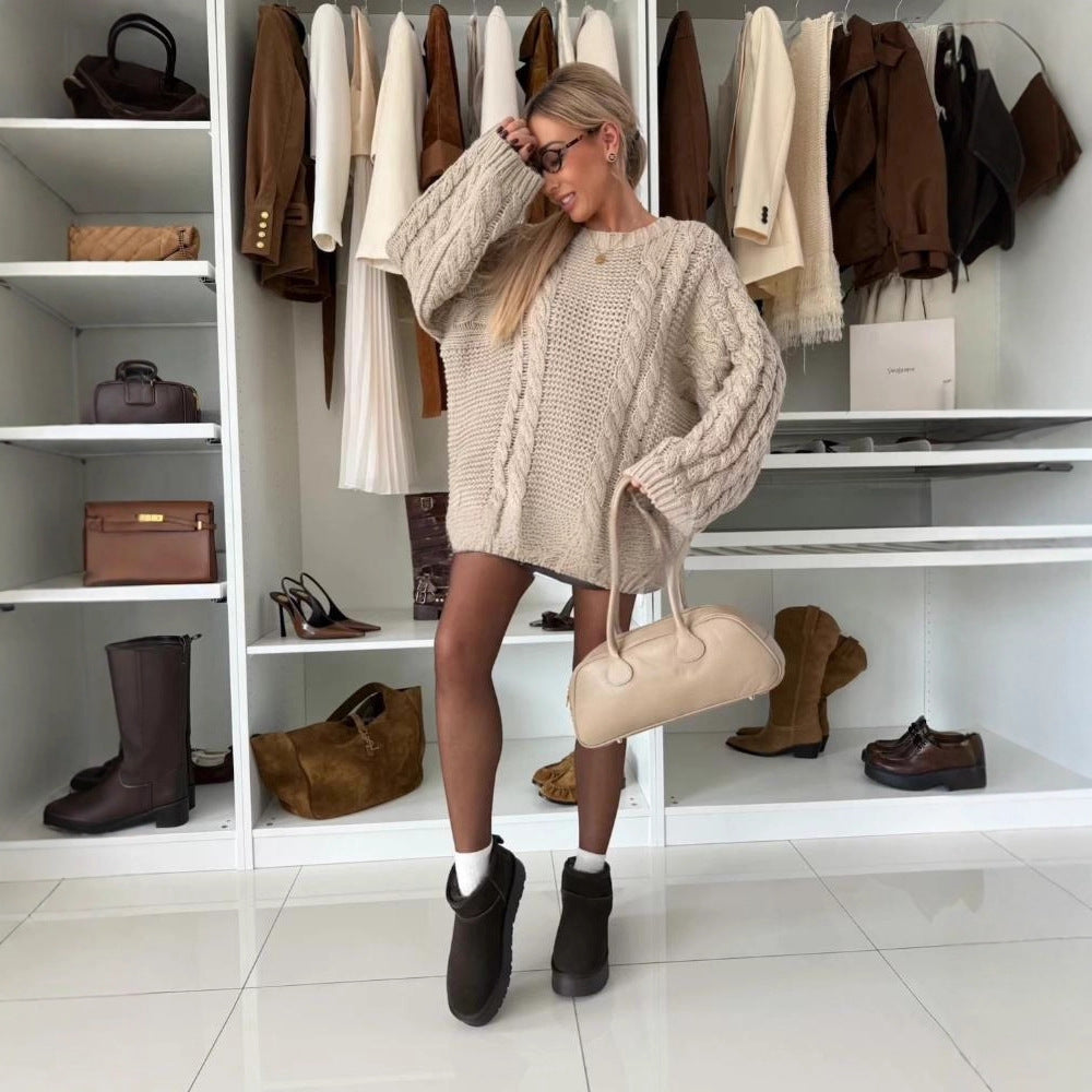 Dames strikket genser med chunky kabelmønster og oversized passform Skjora