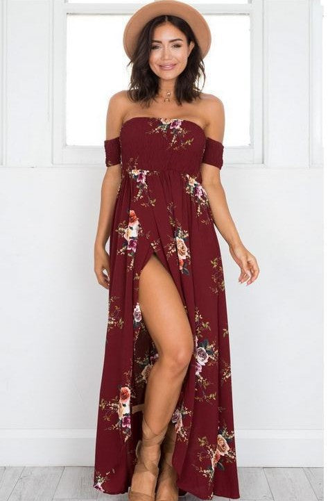 Dame Off-Shoulder Strandkjole med blomstermønster og flytende snitt Skjora
