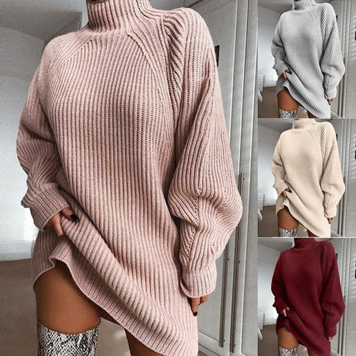 Damer Oversized Strikkegenser med Ståkrage og Motetrend Ribbet Mønster Skjora