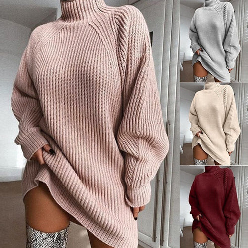 Damer Oversized Strikkegenser med Ståkrage og Motetrend Ribbet Mønster Skjora