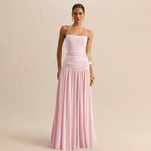 Dame maxikjole med rynker og off-shoulder design Skjora