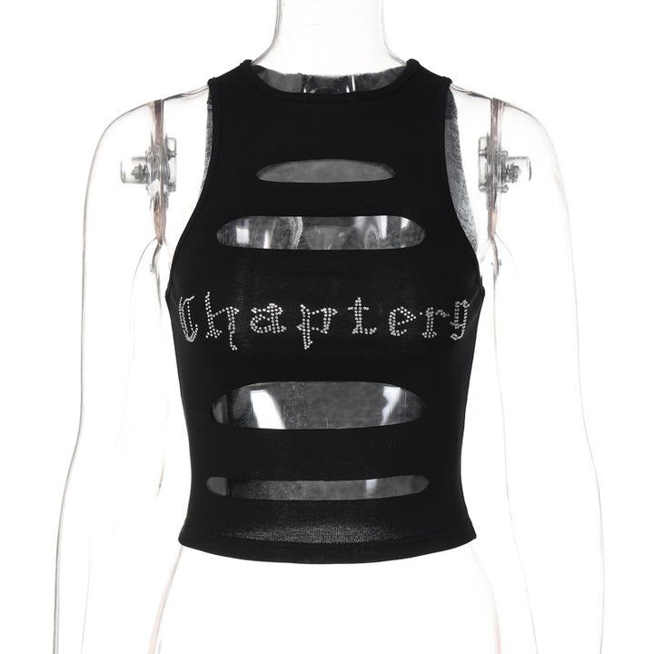 Dame off-shoulder cut-out topp med glitrende trykk Skjora