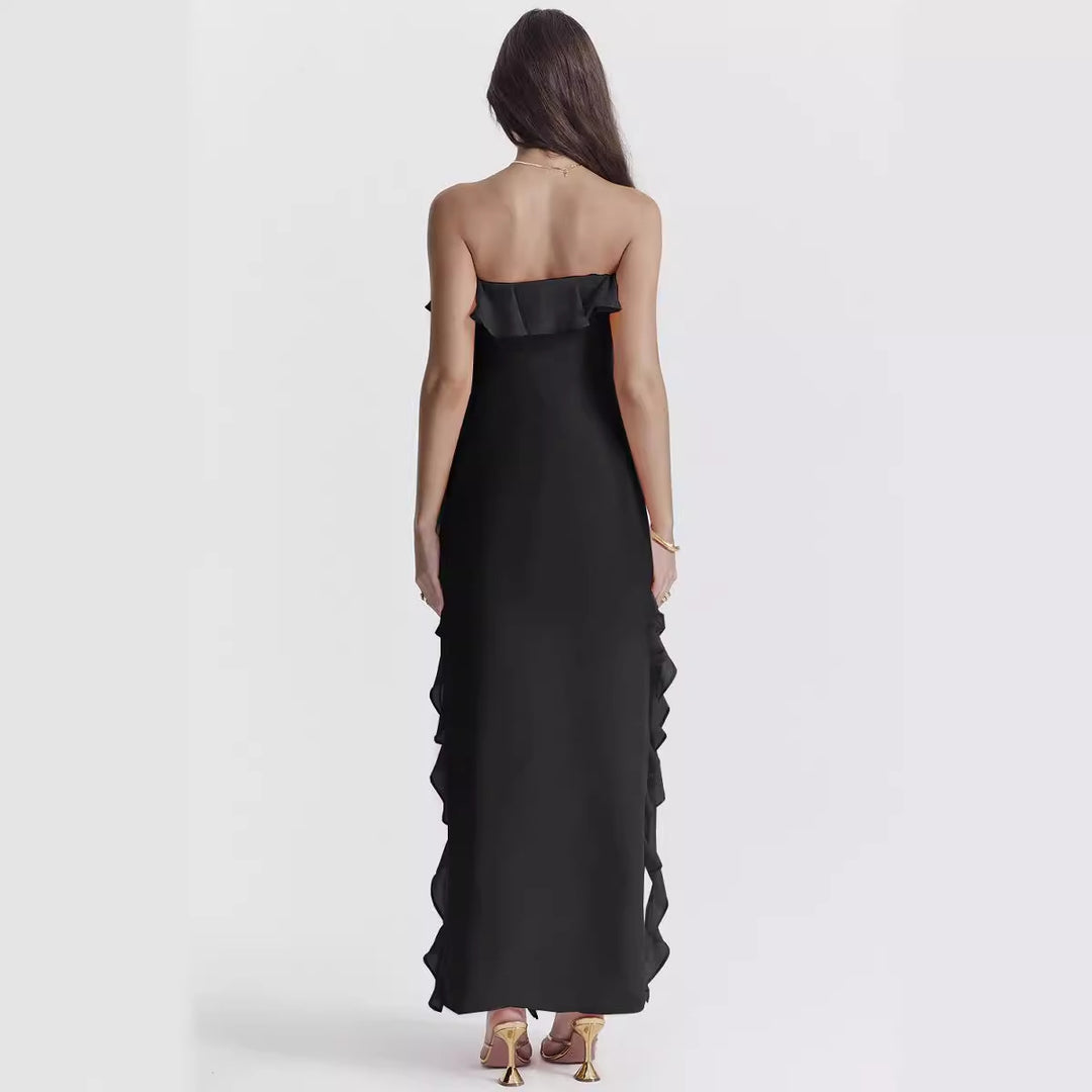 Dameaftenkjole i elegant volangstil