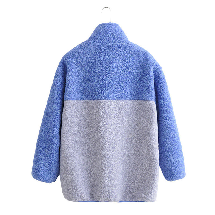 Kvinnes Fluffy Fleece Jakke med Høy Krage og Glidelås Skjora