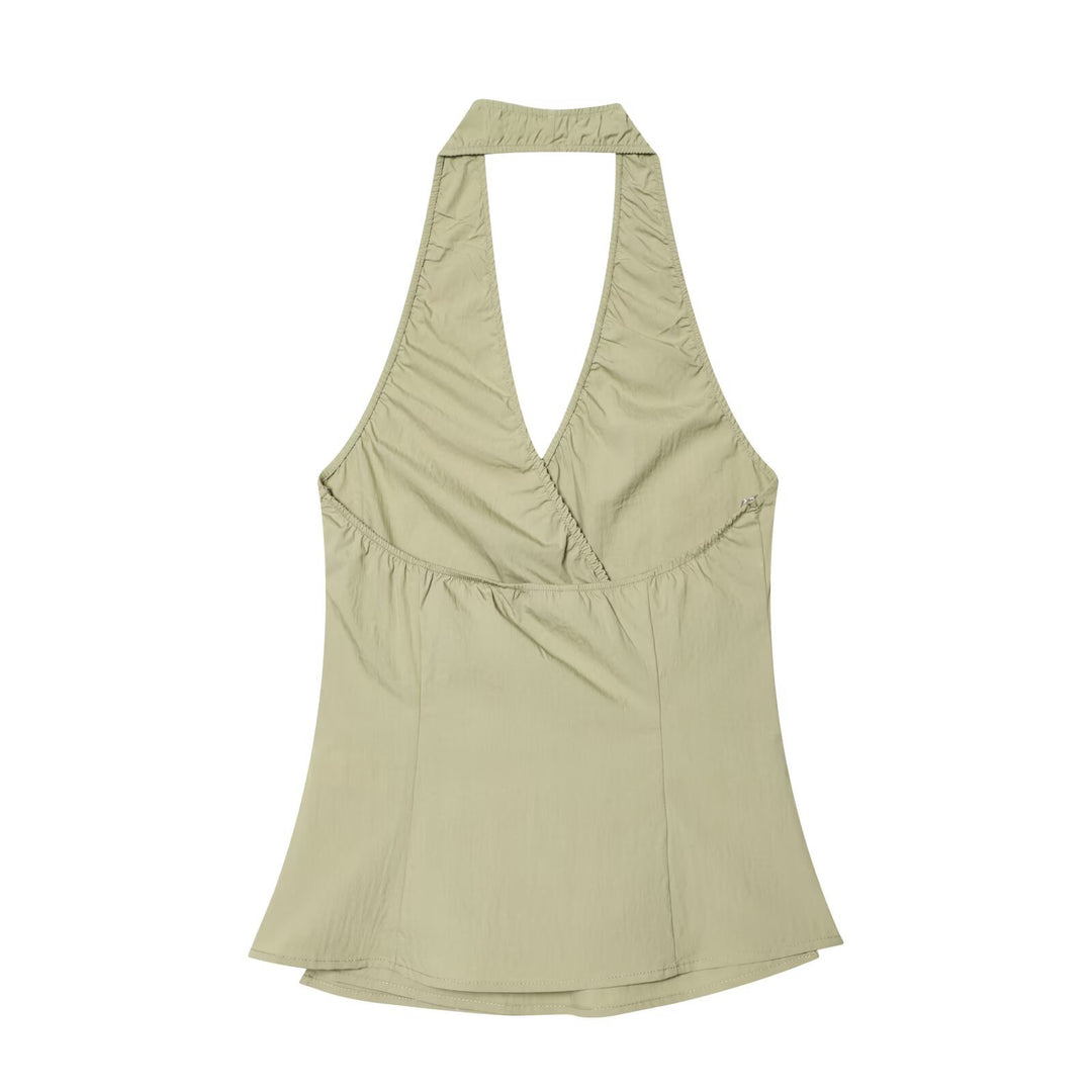 Dame Halterneck Top med elegant knute-detalj og flytende snitt Skjora