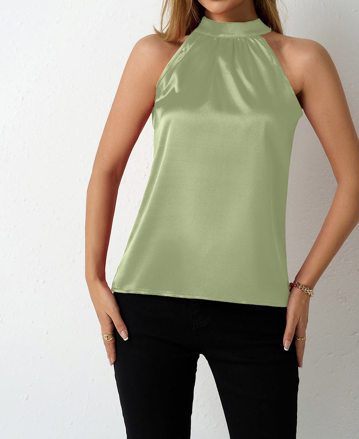 Dame Elegant halterneck bluse med satengfinish Skjora