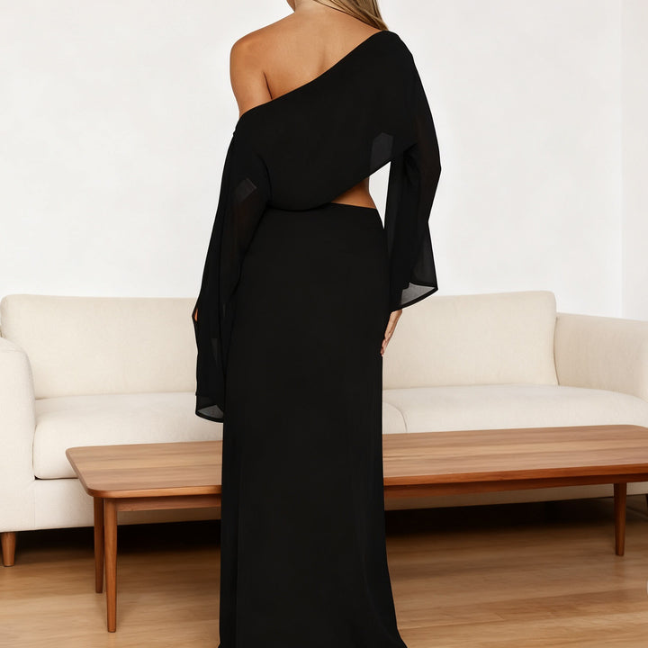 Dame Elegant Maxi-Kjole med asymmetrisk snitt og langt erme Skjora
