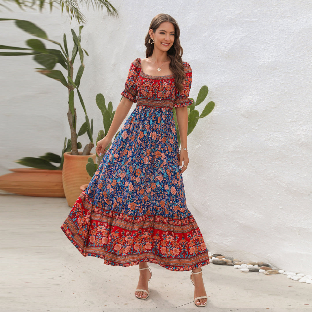 Dame Maxi-kjole med off-shoulder passform og blomster mønstre Skjora