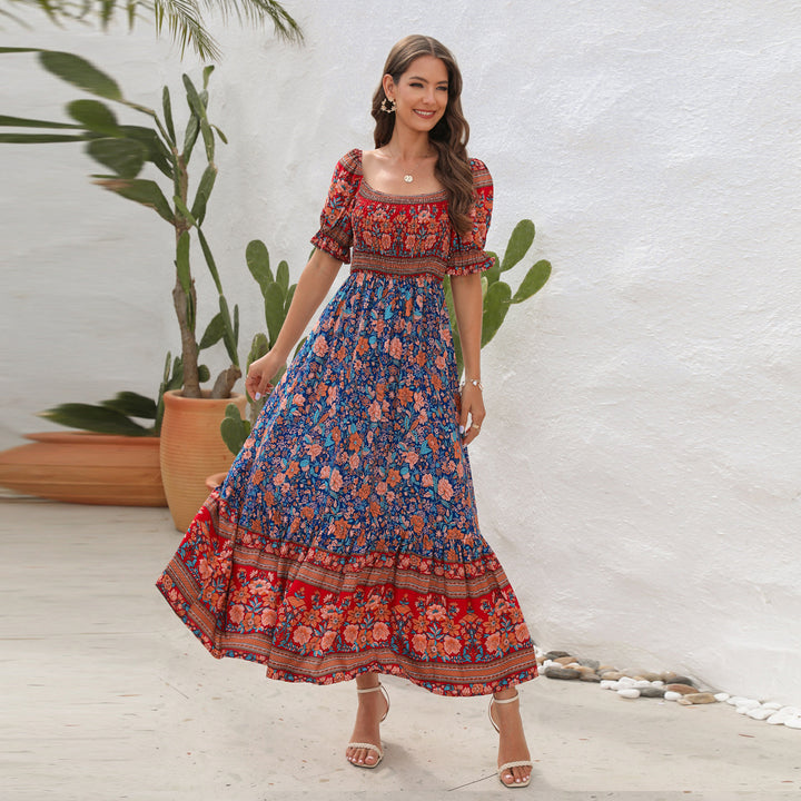 Dame Maxi-kjole med off-shoulder passform og blomster mønstre Skjora