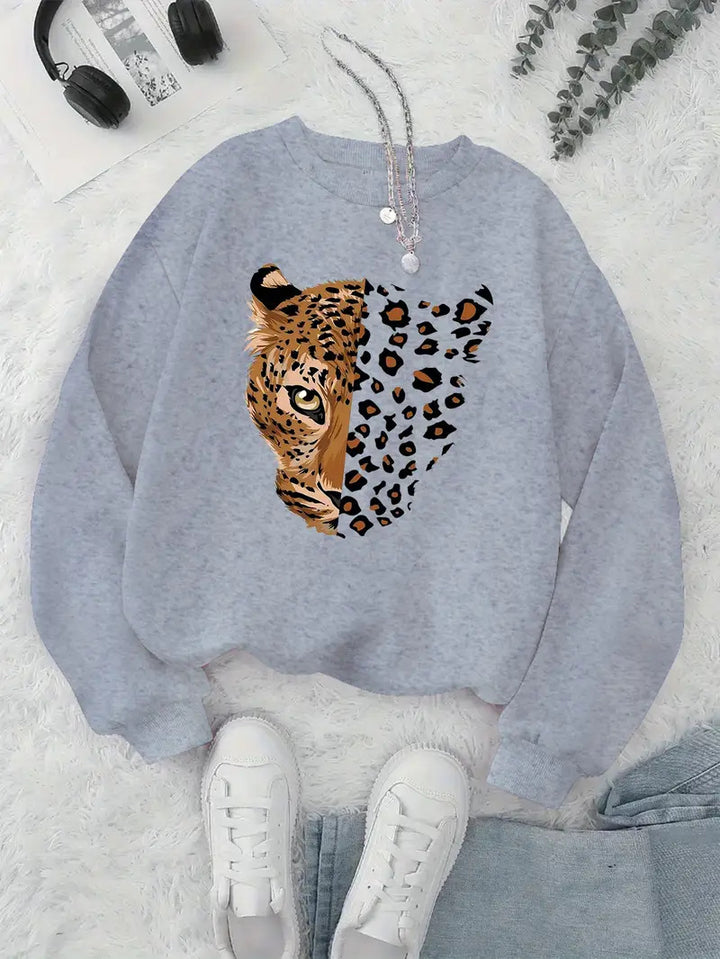 Kvinner sweatshirt med leopardmotiver Skjora