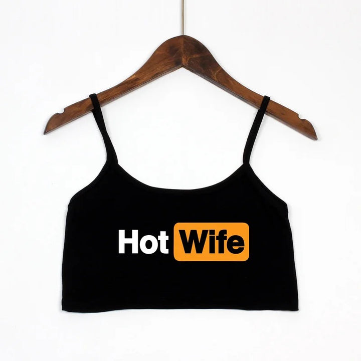 Dame Crop-Top med moderne skrifter og justerbare stropper Skjora