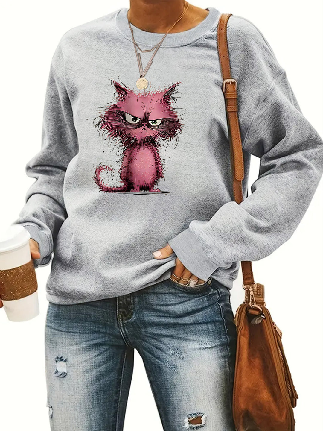 Kvinnegenser med kreativ kattemotiv Skjora