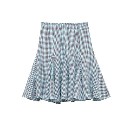 Damer utsvingt Gingham-skjørt med folder Skjora