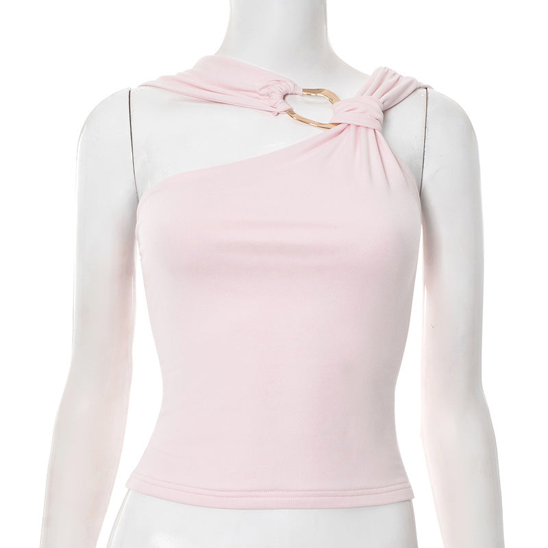 Dame asymmetrisk bæreb blouse med dekorativ ringdetalj Skjora