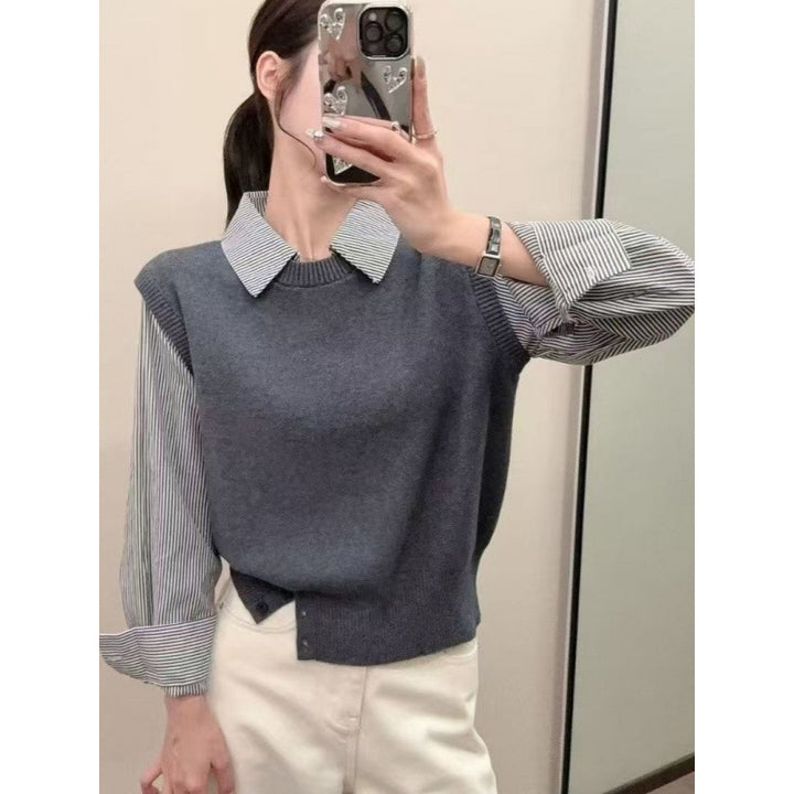 Women's relaxed jumper with elegant shirt socks and textured look Skjora