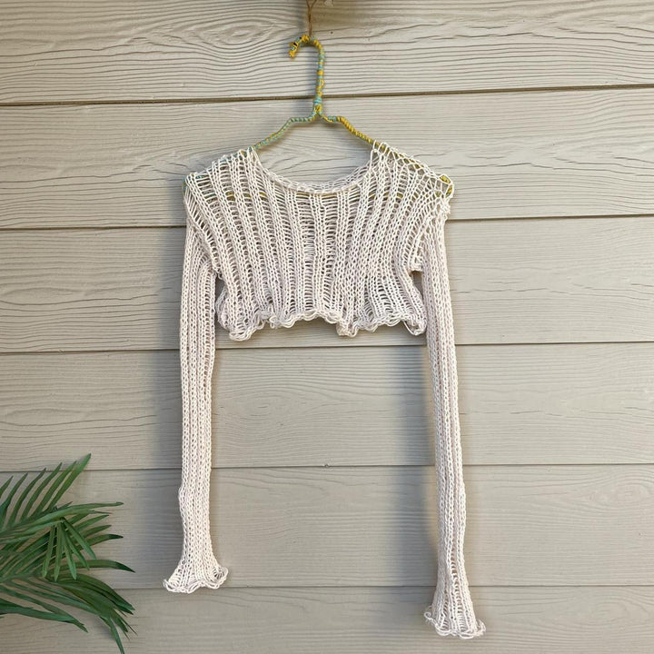 Dame heklede Crop-Top med åpne ermer og avslappet design Skjora