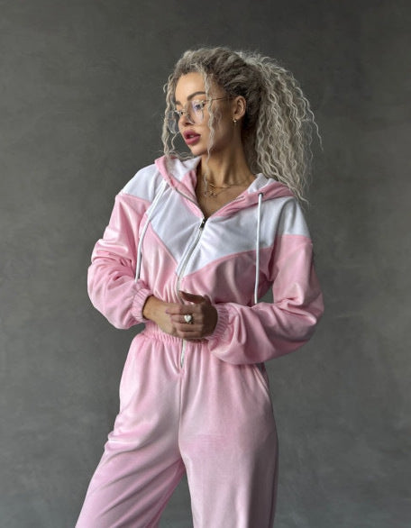Kvinnelig fleece joggedress med moderne glidelås og elastisk midjebånd Skjora