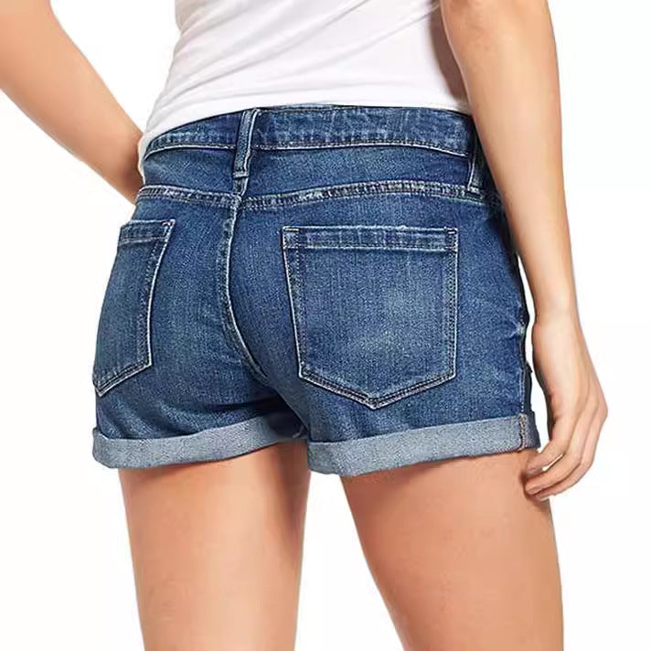 Dame trendy ødelagte denimshorts med oppbrettede kanter Skjora