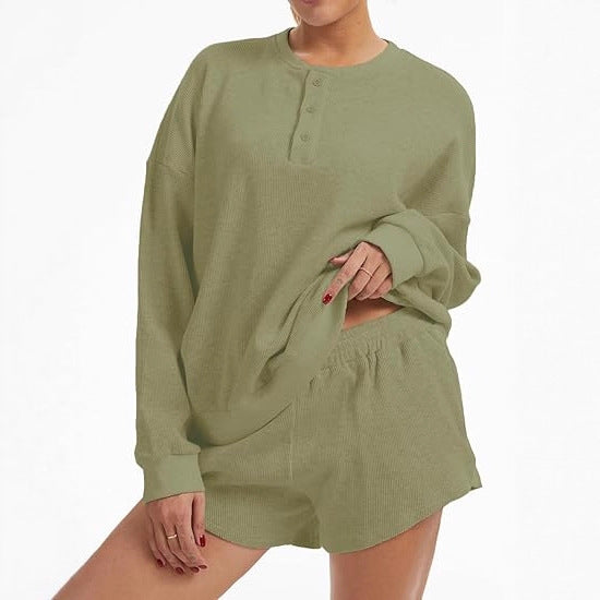 Kvinne Casual Overdimensjonert Genser og Shorts Sett Skjora