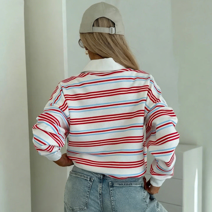 Kvinnenes stripete polo sweatshirt med kontrastkrage og oversized passform Skjora