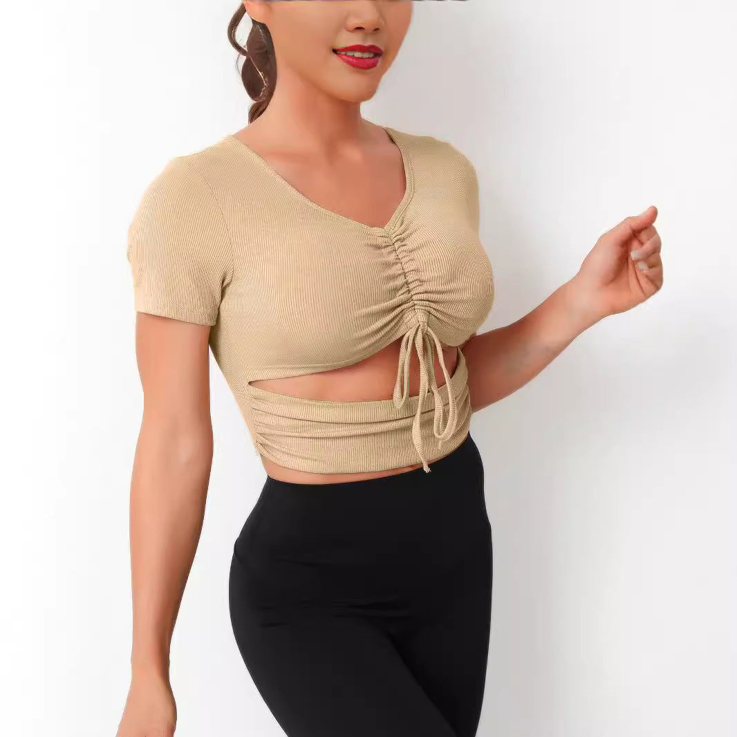 Dame Cropped Top med snøring og V-hals Skjora