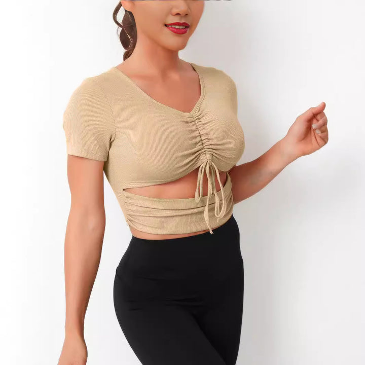 Dame Cropped Top med snøring og V-hals Skjora