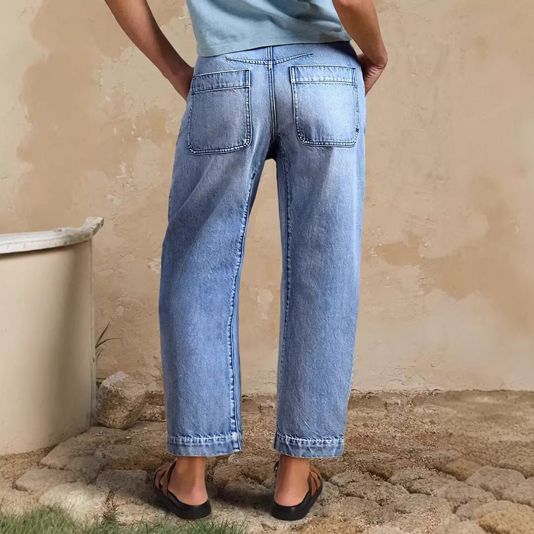 Kvinners løse jeans med stilig avkortet snitt og høy midje