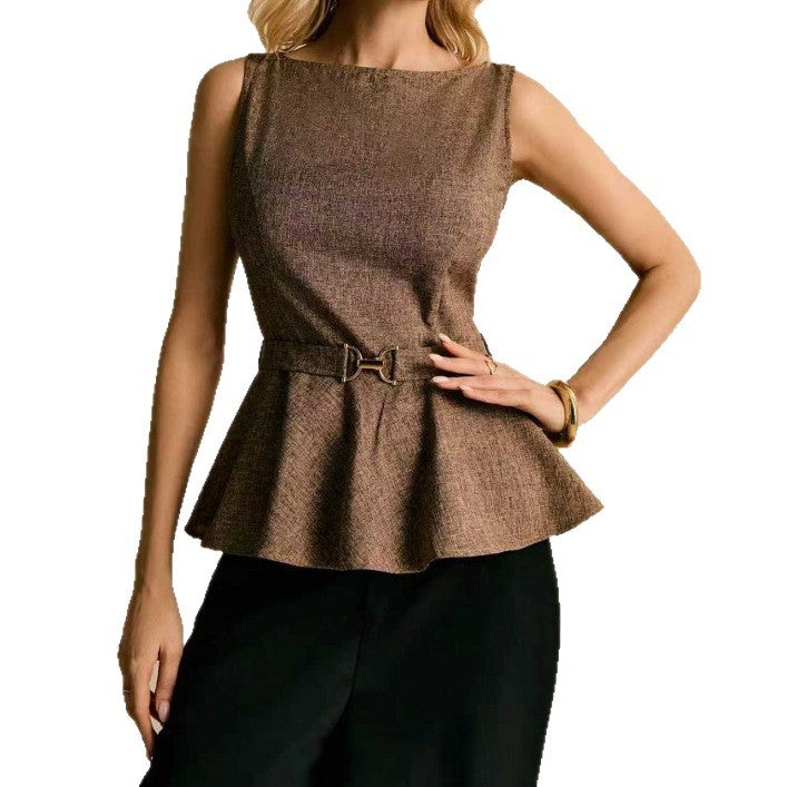 Dame Peplum Top med smal belte og klassisk snitt Skjora