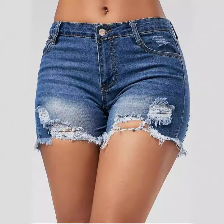 Dame Destroyed Denim Shorts Skjora