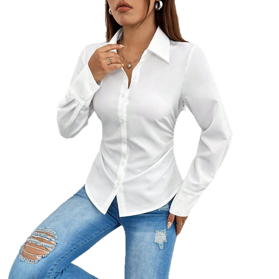 Dame Elegant Langermet Bluse med strukturert Stoff Skjora